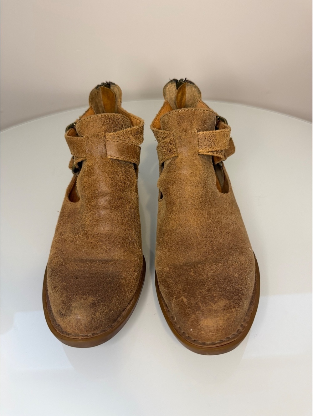 Born Kamilla Women's Tan Suede Ankle Boots with Buckle Detail Size 7.5
